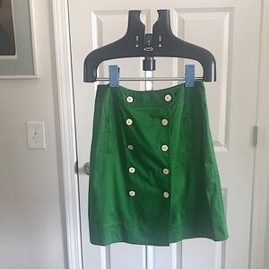 Sharango green size 10 cotton skirt beige front buttons 90s st Paddy’s